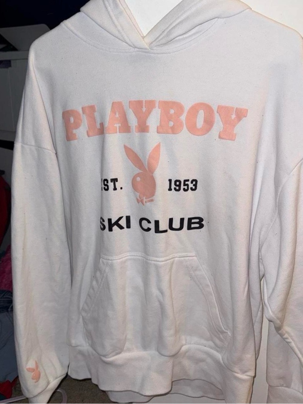 PLAYBOY White Hoodie with Pale Pink Logo